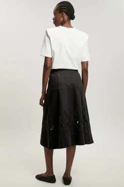 KarenMillen Jupe Midi Évasée En Denim À Découpes<Femme Jupes|Denim