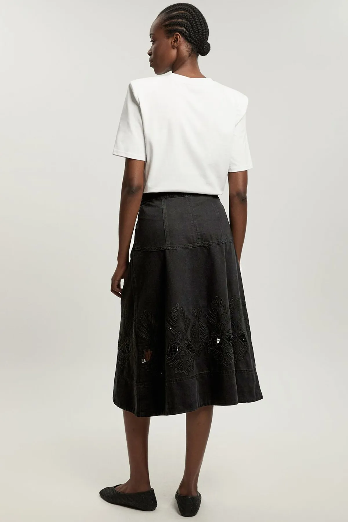 KarenMillen Jupe Midi Évasée En Denim À Découpes<Femme Jupes|Denim
