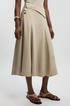KarenMillen Jupe Midi Évasée en Lin sur Mesure avec Boutonnage Devant<Femme Tailleurs|Jupes