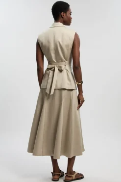 KarenMillen Jupe Midi Évasée en Lin sur Mesure avec Boutonnage Devant<Femme Tailleurs|Jupes