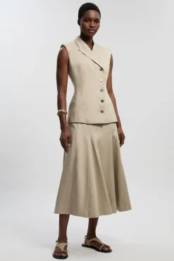 KarenMillen Jupe Midi Évasée en Lin sur Mesure avec Boutonnage Devant<Femme Tailleurs|Jupes