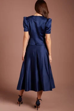 Jupe Midi Évasée En Satin À Plis Devant