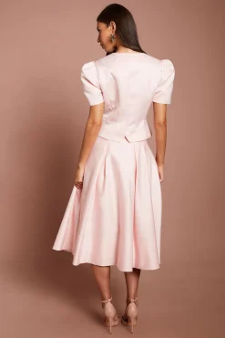 Jupe Midi Évasée En Satin À Plis Sur Le Devant