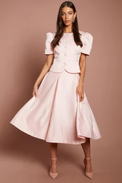 Jupe Midi Évasée En Satin À Plis Sur Le Devant
