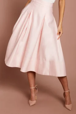 Jupe Midi Évasée En Satin À Plis Sur Le Devant