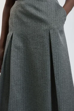 Jupe Midi Évasée En Stretch Compact À Rayures