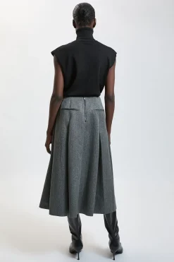Jupe Midi Évasée En Stretch Compact À Rayures