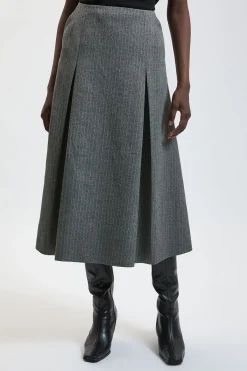 Jupe Midi Évasée En Stretch Compact À Rayures