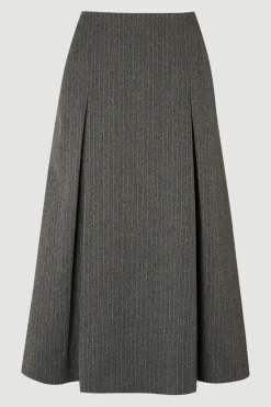 Jupe Midi Évasée En Stretch Compact À Rayures