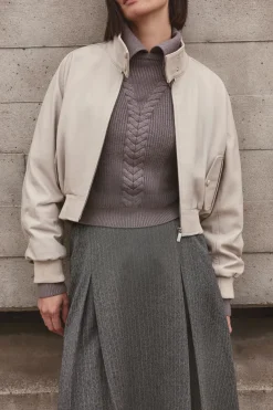 Jupe Midi Évasée En Stretch Compact À Rayures