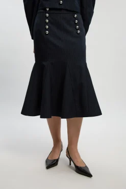 KarenMillen Jupe Midi Évasée À Rayures Diplomatiques Ajustée<Femme Tailleurs|Jupes