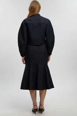 KarenMillen Jupe Midi Évasée À Rayures Diplomatiques Ajustée<Femme Tailleurs|Jupes