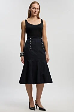 KarenMillen Jupe Midi Évasée À Rayures Diplomatiques Ajustée<Femme Tailleurs|Jupes