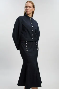 KarenMillen Jupe Midi Évasée À Rayures Diplomatiques Ajustée<Femme Tailleurs|Jupes