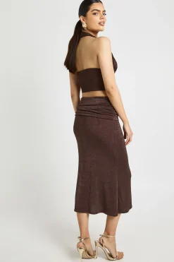 boohoo Jupe Mi-Longue en Acétate Slinky avec Détails de Finition<Femme Jupes|Jupes
