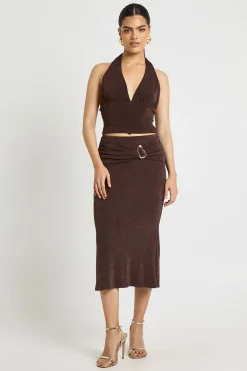boohoo Jupe Mi-Longue en Acétate Slinky avec Détails de Finition<Femme Jupes|Jupes