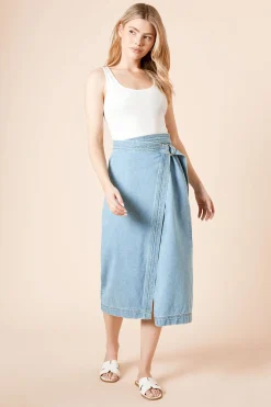 Dorothy Perkins Jupe Mi-Longue en Denim à Devant Croisé<Femme Jupes|Denim