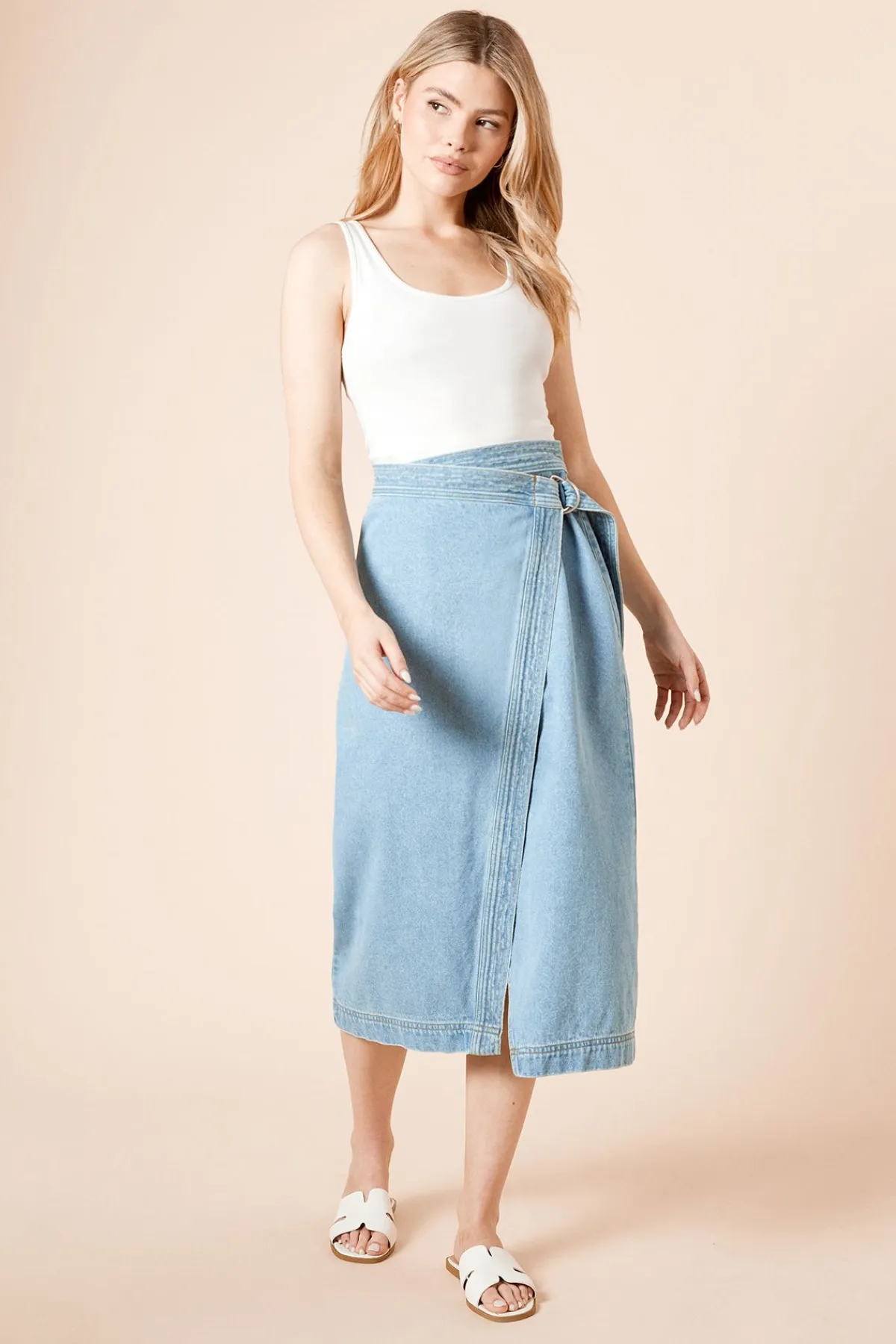 Dorothy Perkins Jupe Mi-Longue en Denim à Devant Croisé<Femme Jupes|Denim