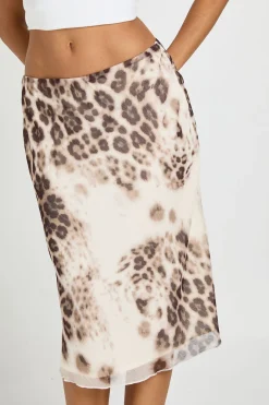 Jupe Mi-longue En Mousseline Transparente Imprimé Léopard