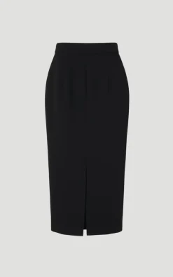 Jupe Mi-Longue en Ponte avec Zip Frontal et Détails de Finition