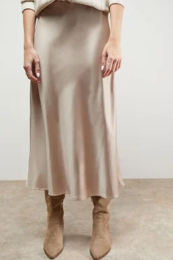 Jupe Mi-Longue en Satin Coupe Biais