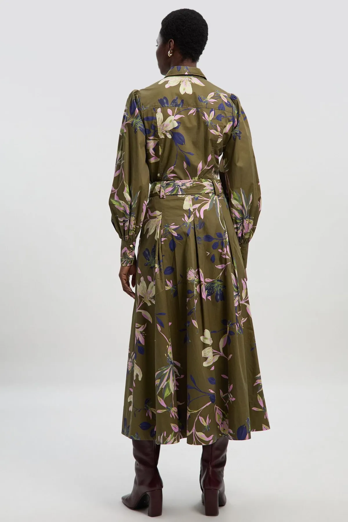 KarenMillen Jupe Mi-longue en Satin de Coton Imprimé Floral avec Détail Ceinture Tissée<Femme Jupes|Jupes