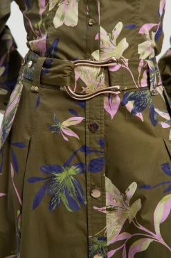 KarenMillen Jupe Mi-longue en Satin de Coton Imprimé Floral avec Détail Ceinture Tissée<Femme Jupes|Jupes
