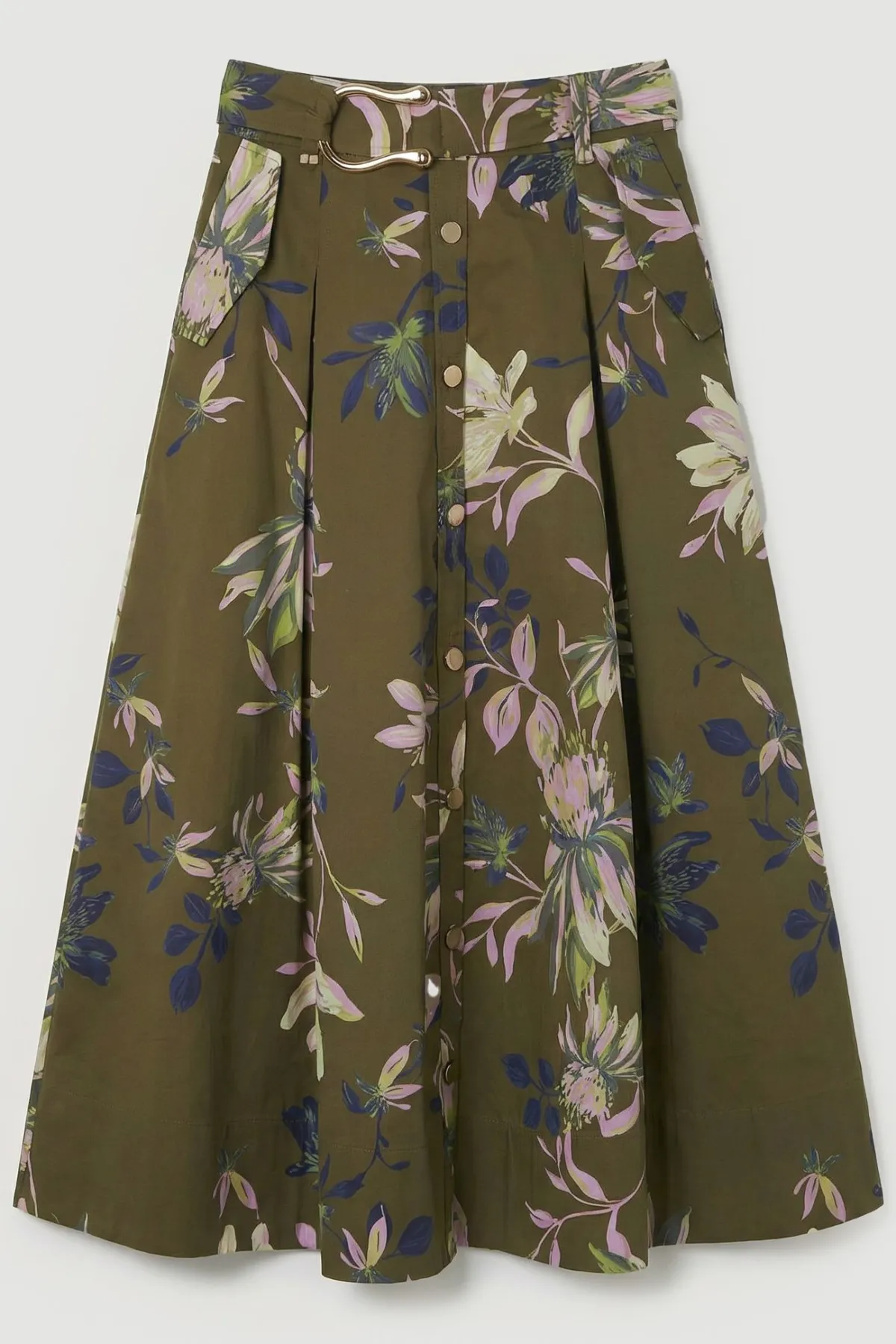 KarenMillen Jupe Mi-longue en Satin de Coton Imprimé Floral avec Détail Ceinture Tissée<Femme Jupes|Jupes