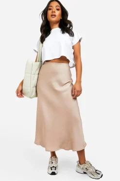boohoo Jupe Mi-longue En Satin Petite<Femme Jupes|Jupes