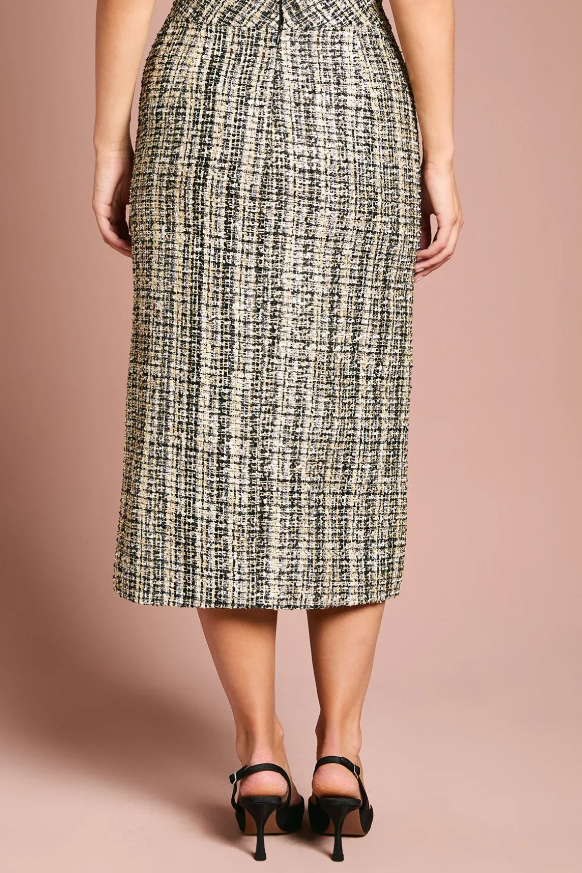 Jupe Mi-Longue en Tweed à Paillettes