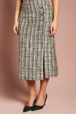 Jupe Mi-Longue en Tweed à Paillettes