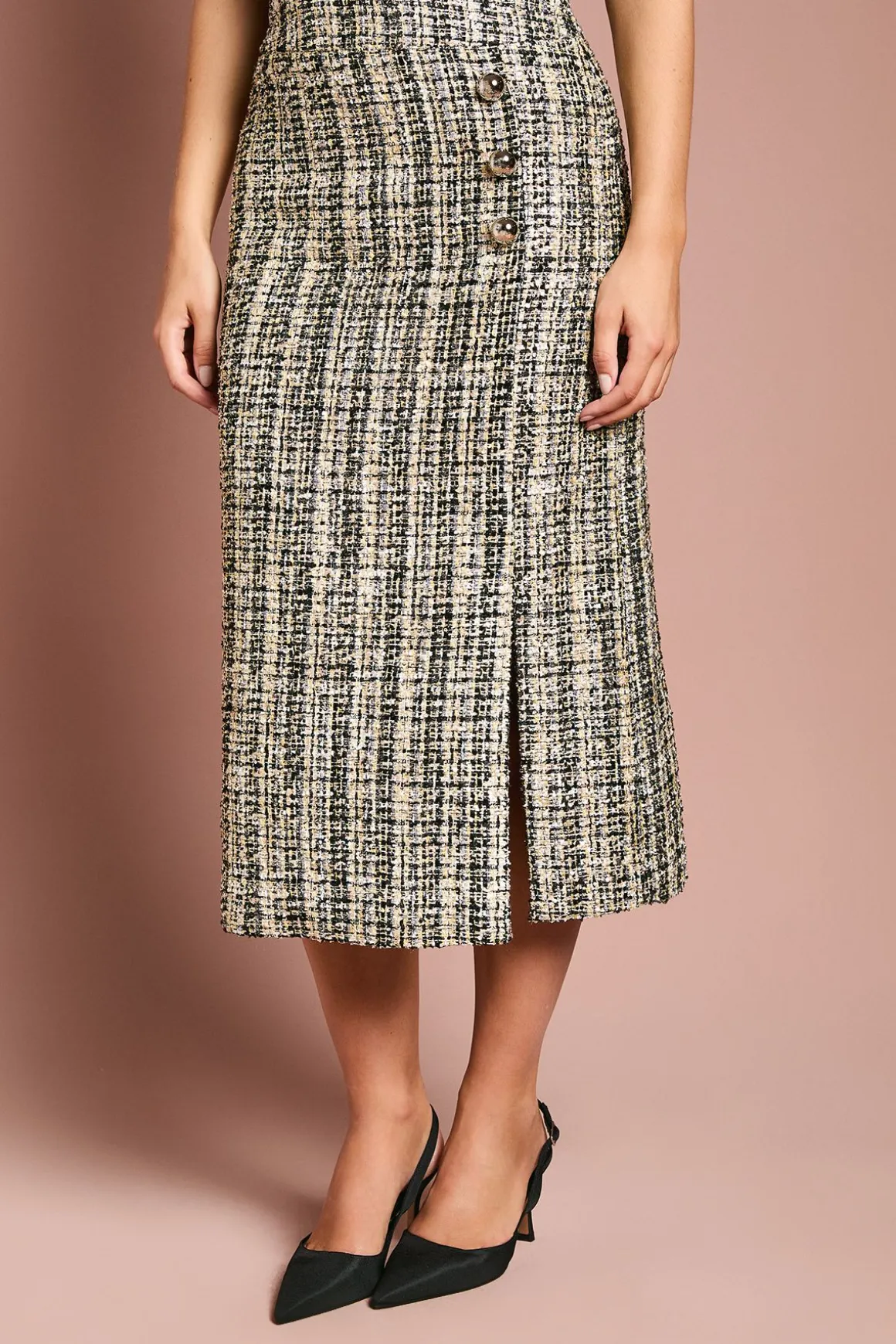 Jupe Mi-Longue en Tweed à Paillettes