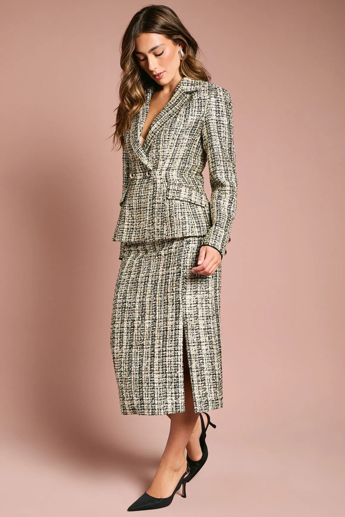 Jupe Mi-Longue en Tweed à Paillettes