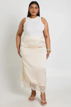 Jupe Mi-longue Grande Taille En Satin Avec Bordure En Dentelle