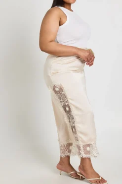 Jupe Mi-longue Grande Taille En Satin Avec Bordure En Dentelle