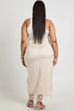 Jupe Mi-longue Grande Taille En Satin Avec Bordure En Dentelle