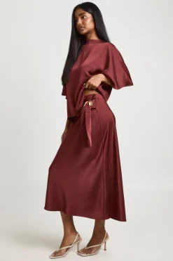Jupe Mi-longue Portefeuille En Satin Texturé