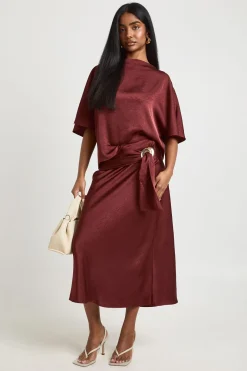 Jupe Mi-longue Portefeuille En Satin Texturé