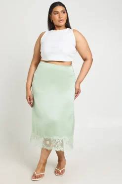 Jupe Mi-longue Satinée Grande Taille Avec Bordure En Dentelle