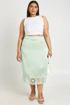 Jupe Mi-longue Satinée Grande Taille Avec Bordure En Dentelle