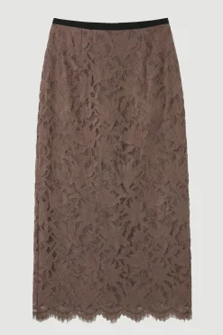KarenMillen Jupe Mi-Longue Tissée en Dentelle avec Passepoil Noir<Femme Jupes|Jupes