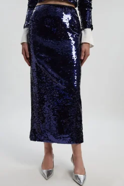 KarenMillen Jupe Mi-Longue Tissée à Fente Avant avec Sequins<Femme Jupes|Jupes