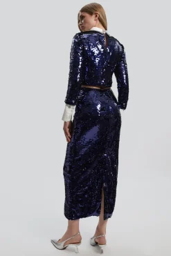 KarenMillen Jupe Mi-Longue Tissée à Fente Avant avec Sequins<Femme Jupes|Jupes