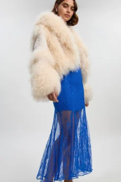 Jupe Mi-longue Tissée à Godets en Dentelle Transparente Petite Taille