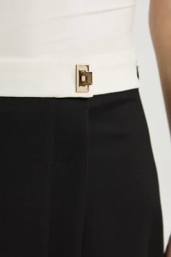 Jupe Mi-Longue Tissée Sergé à Détails Contrastés
