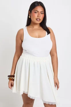 Jupe Mini Asymétrique Grande Taille À Texture Crêpe Et Bordure En Dentelle