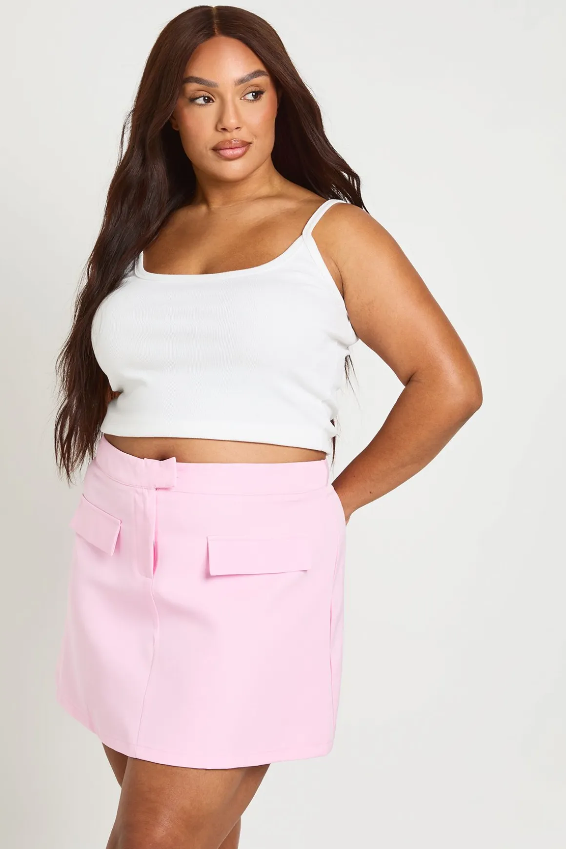 Jupe Mini Avec Poches Plaquées Grande Taille