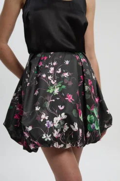 Jupe Mini Boule Bouffante en Sergé à Motifs Floraux Épars