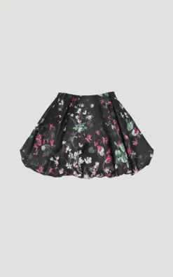 Jupe Mini Boule Bouffante en Sergé à Motifs Floraux Épars