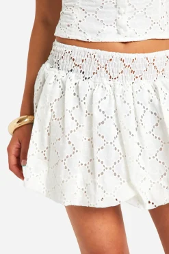 Jupe Mini à Boules Puff Broderie